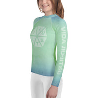 Jiu-Jitsu Hexagon Blue-Green Fade Youth Rash Guard