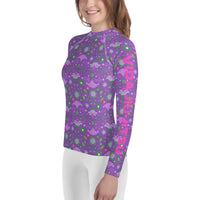 Pink and Purple Flowers Youth Jiu-Jitsu Rash Guard