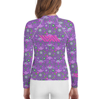 Pink and Purple Flowers Youth Jiu-Jitsu Rash Guard