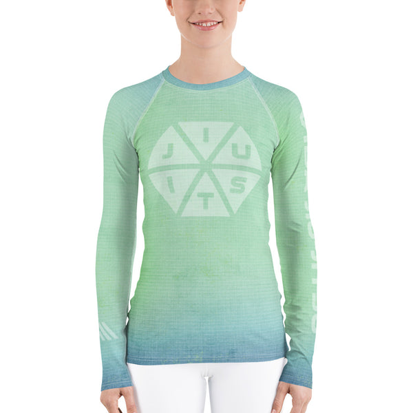 Jiu-Jitsu Hexagon Blue Green Fade Women's Rash Guard